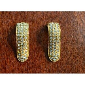 Vintage Dress Clip / Scarf Clip - Gold Tone with Rhinestones Set of 2